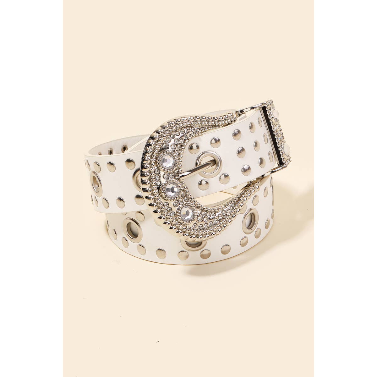 Rhinestone Buckle Grommet Belt