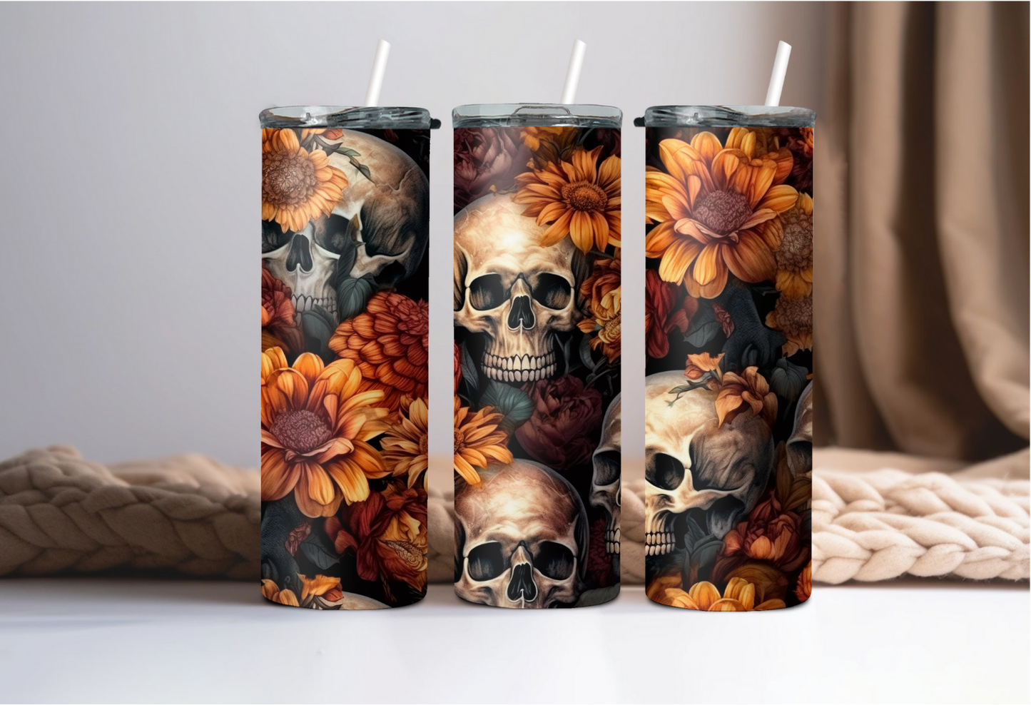 Skulls and Sunflowers Tumbler