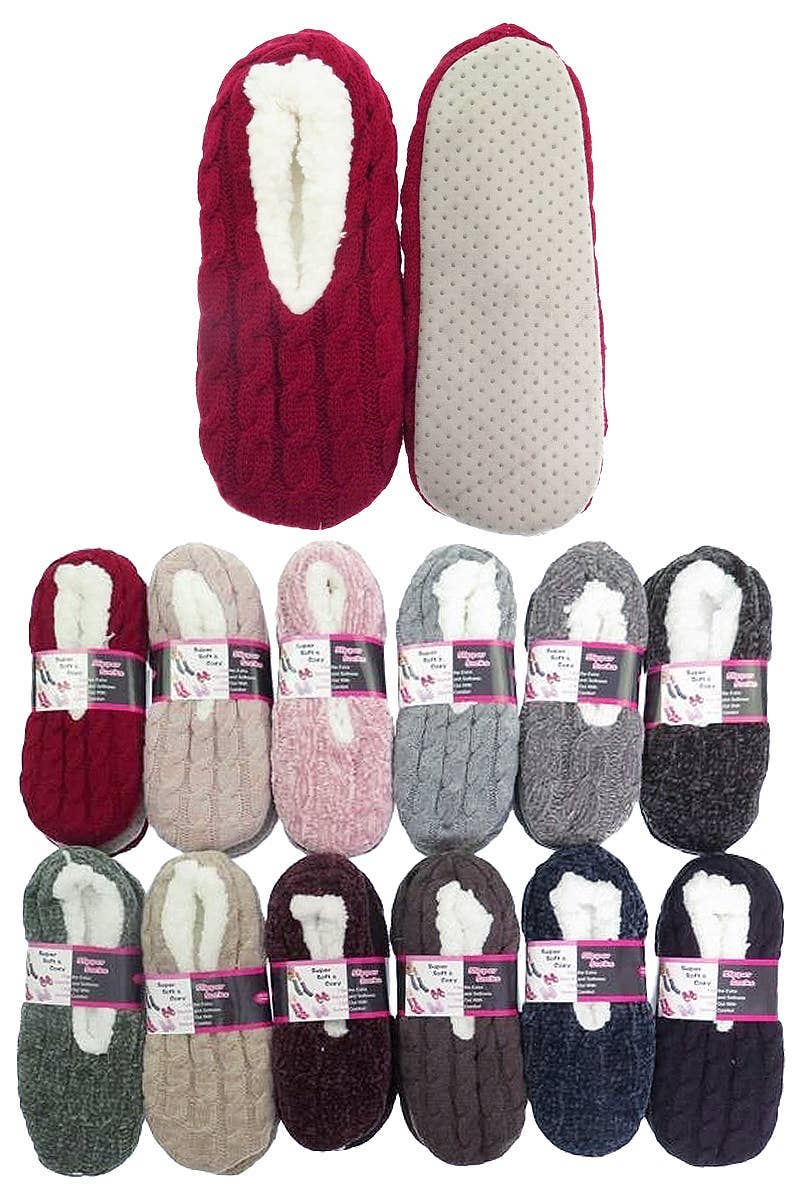 Cable Knitted Fuzzy Fleece Lounge Sock Slippers
