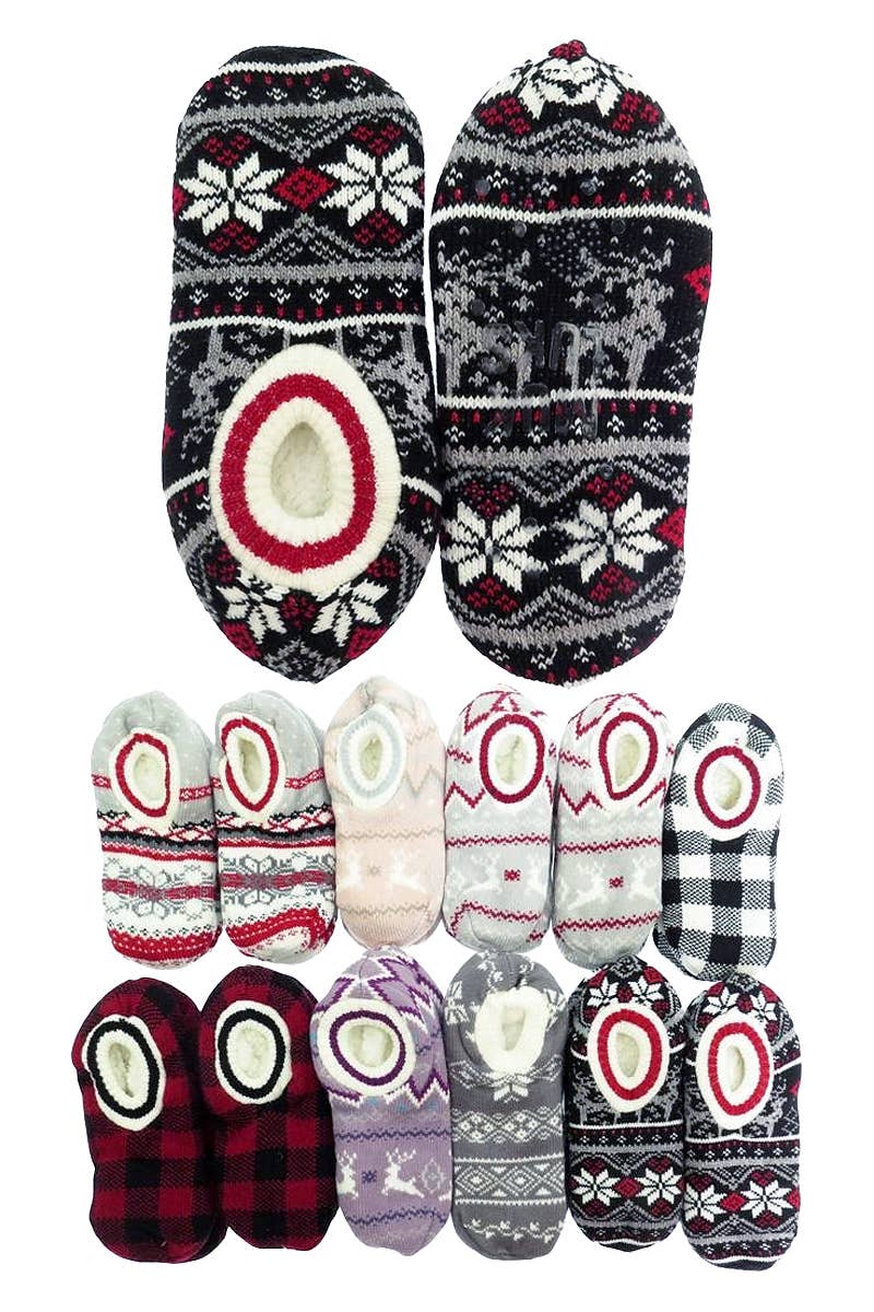 Snowflake Reindeer Plaid Fuzzy Sock Slippers