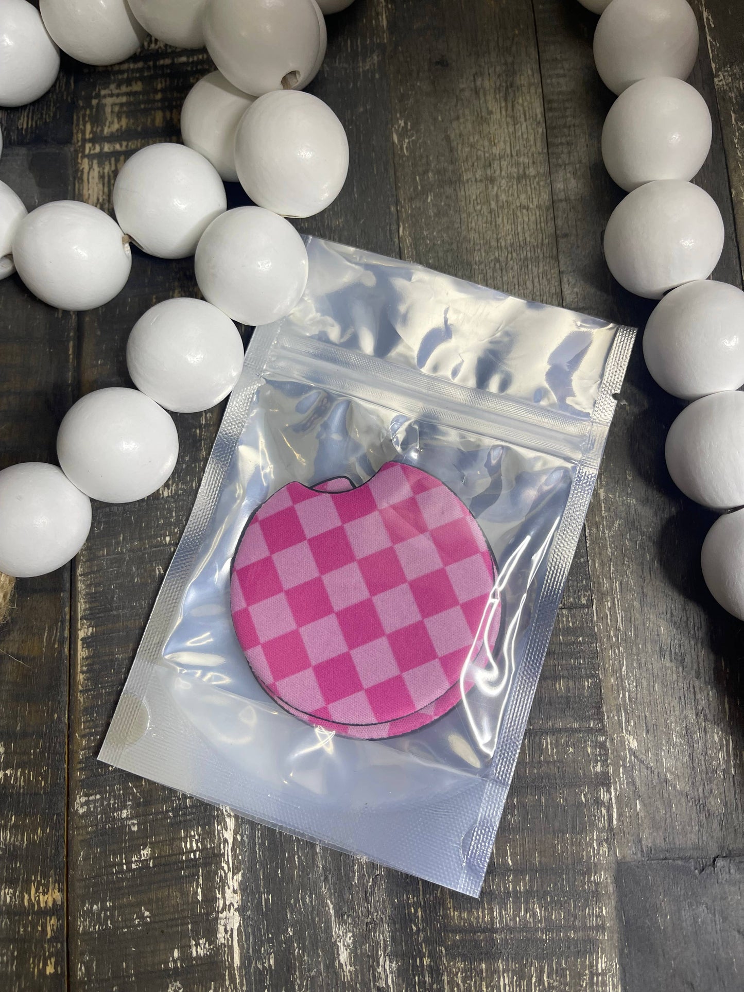 Pink Checkered Car Coasters