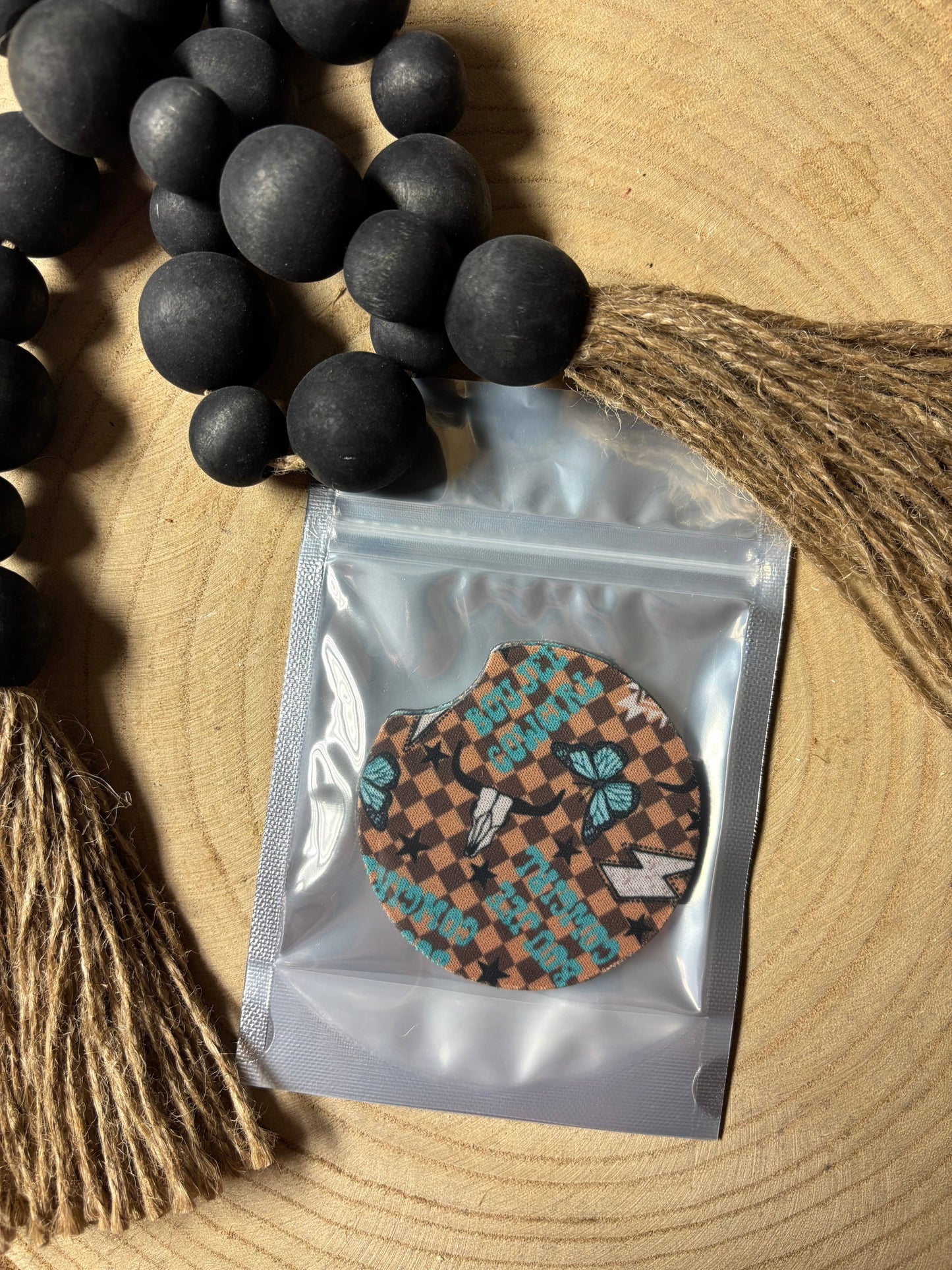 Boujee Cowgirl Brown Checkered Car Coasters