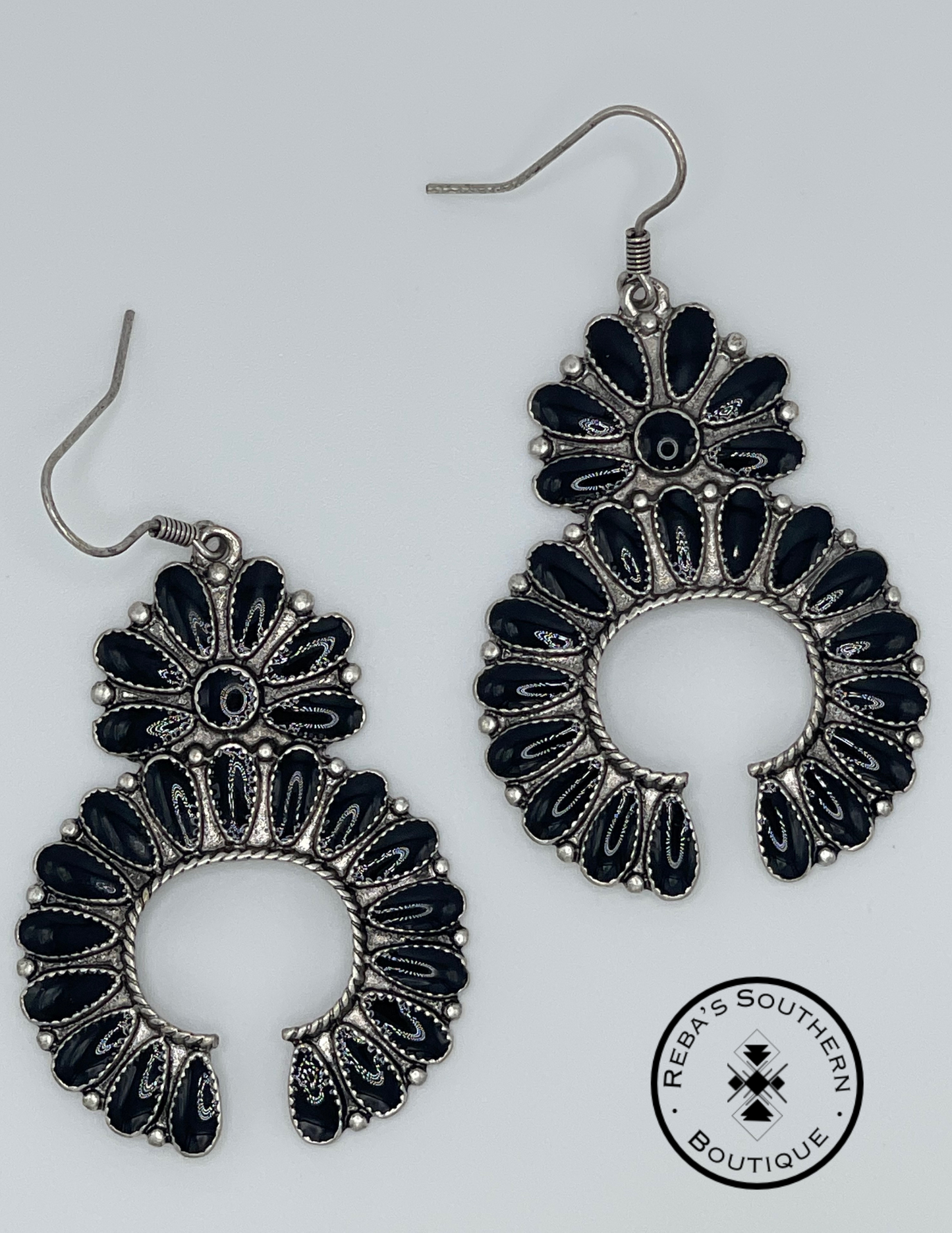 Black dangly fishhook earrings