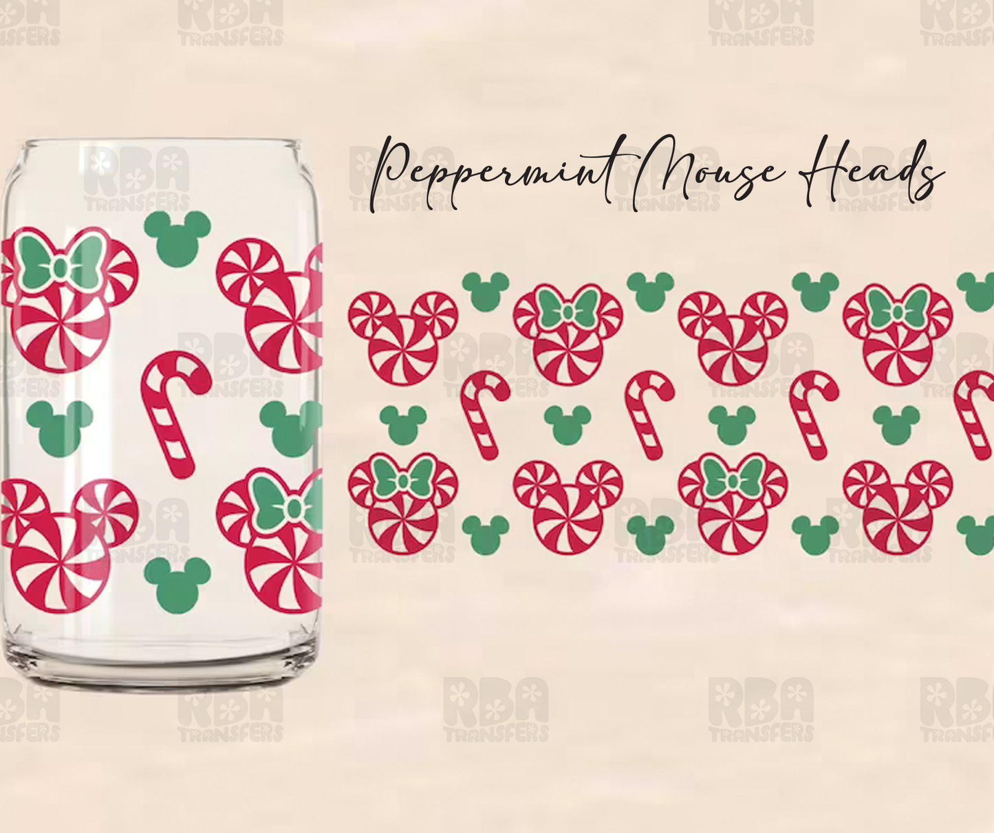 Peppermint Mouse Heads Wrap UV DTF Sticker