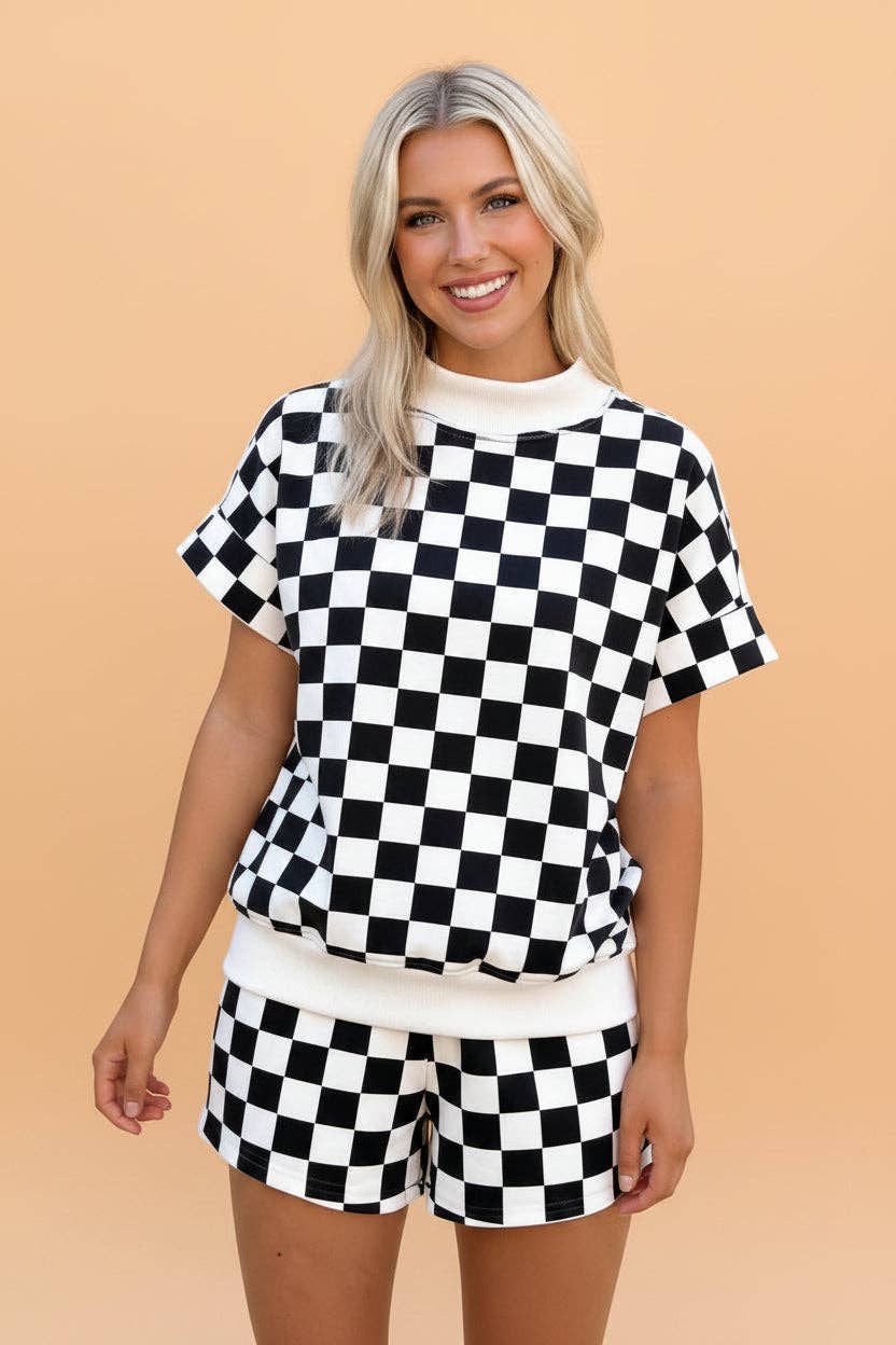 PRETTY BASH Checker Colorblock Top & Short Set