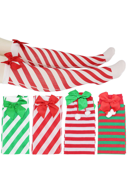 Christmas Santa Girl Stripe OTK Sock Tights