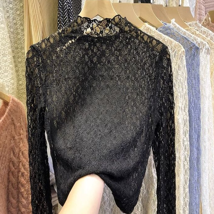 Textured Floral Lace Sheer Mesh see through Layering Top