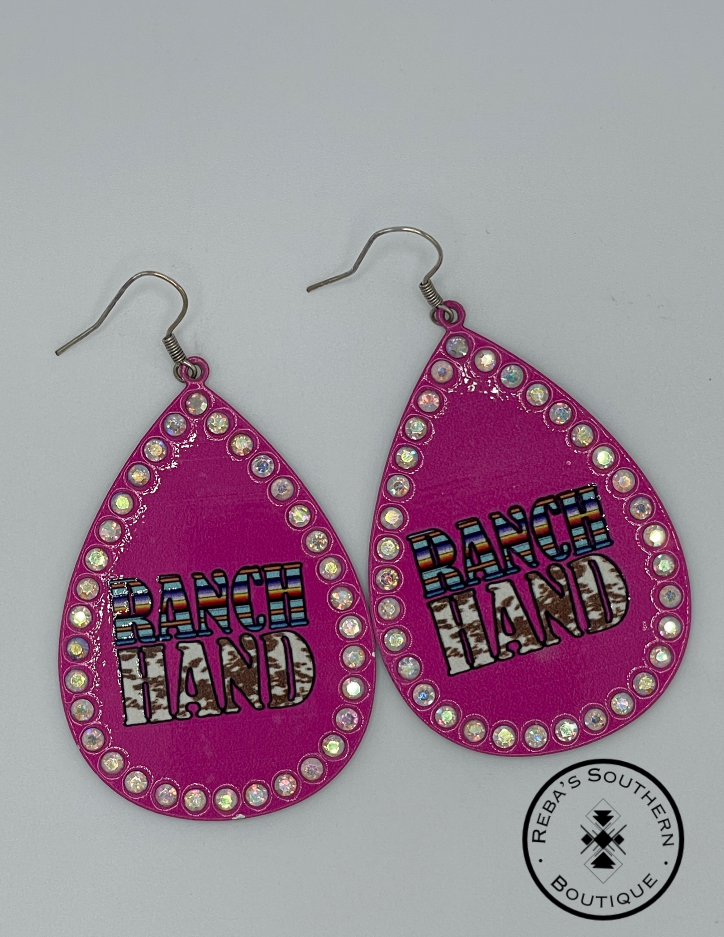 Metal pink teardrop (ranch hand) fishhook earrings