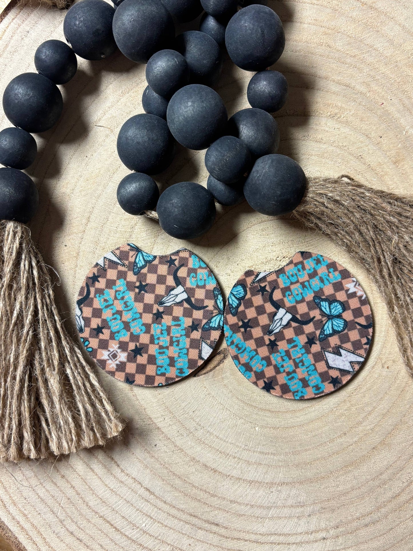 Boujee Cowgirl Brown Checkered Car Coasters