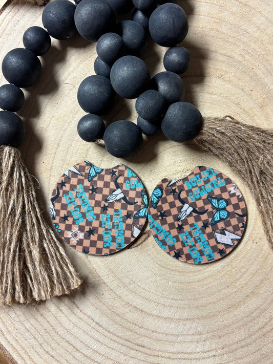 Boujee Cowgirl Brown Checkered Car Coasters