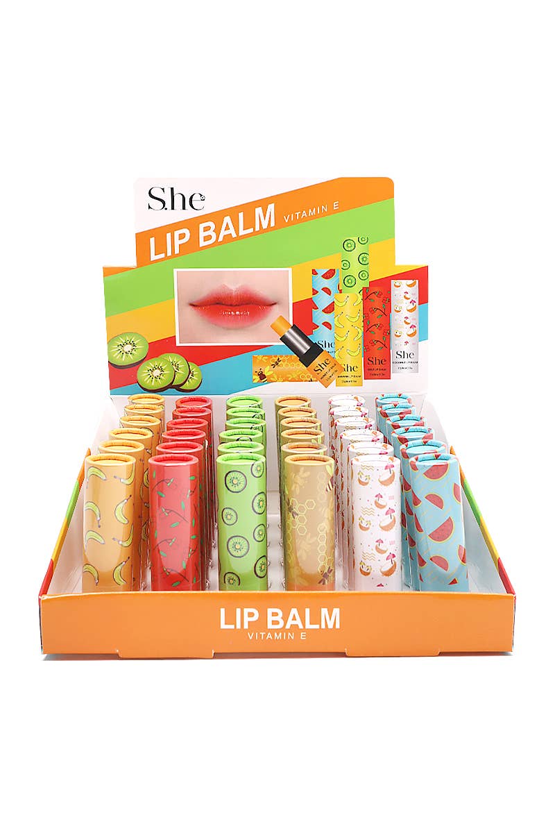 SHE LB418 Vitamin E Fruit Moisturizing Lip Balm - 36 pcs