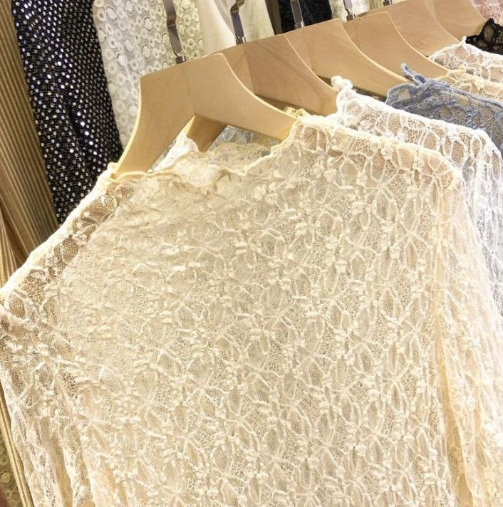Textured Floral Lace Sheer Mesh see through Layering Top