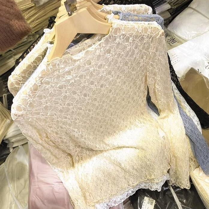 Textured Floral Lace Sheer Mesh see through Layering Top