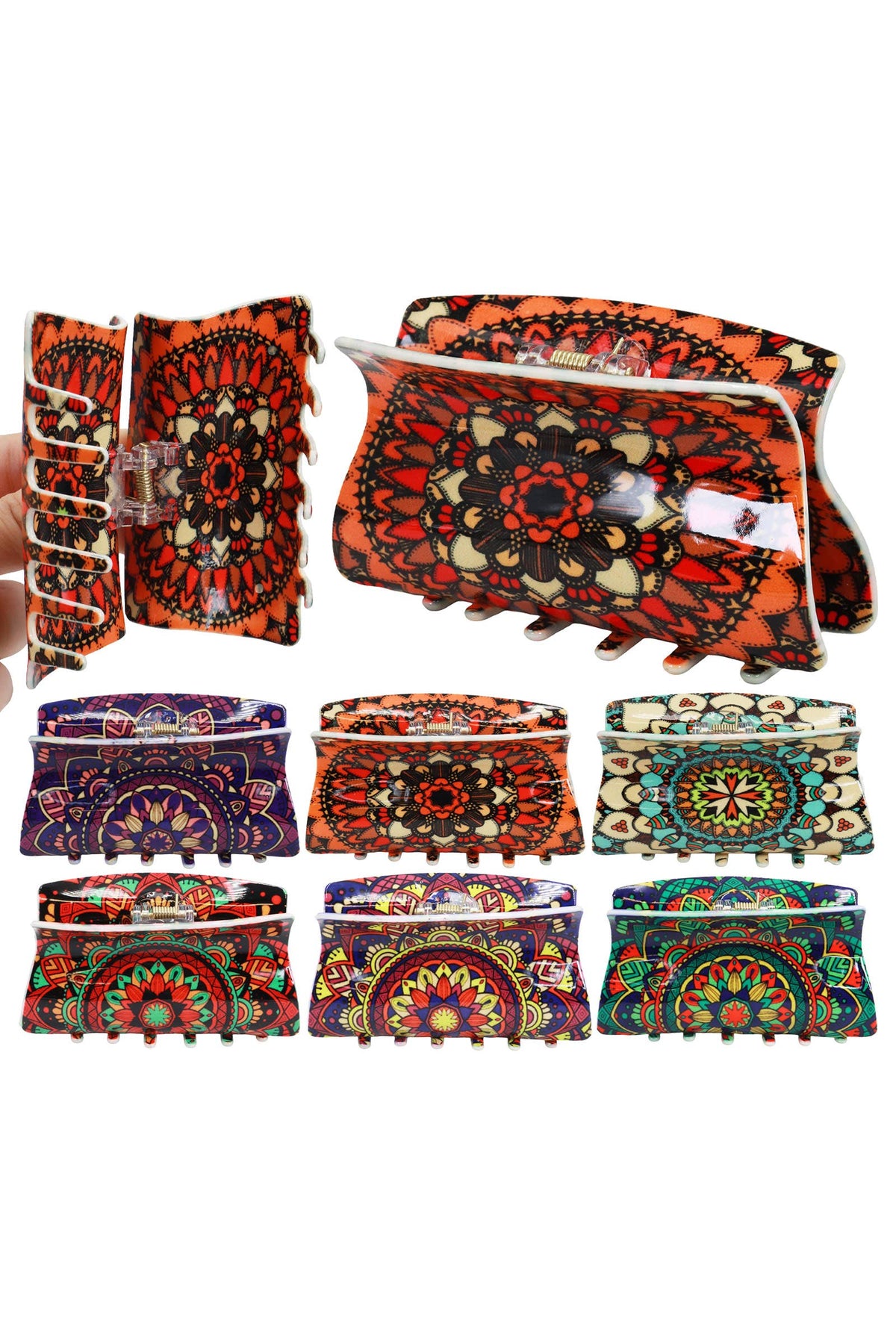 Boho Mandala Glossy Rectangular Hair Claw