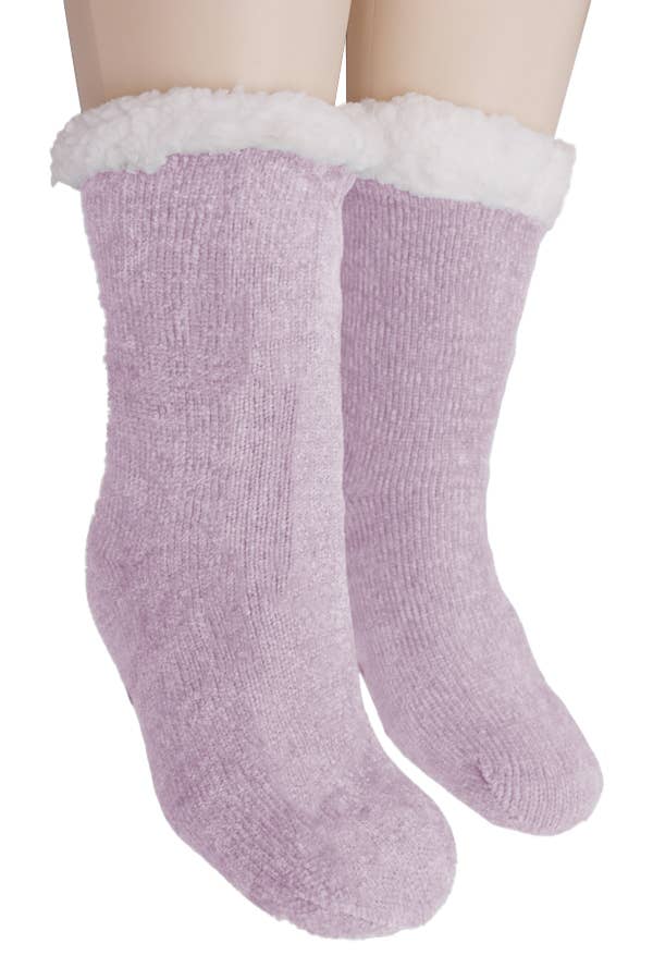 Plain Velvet Sherpa Fur Lined Mid-Crew Fuzzy Fleece Socks