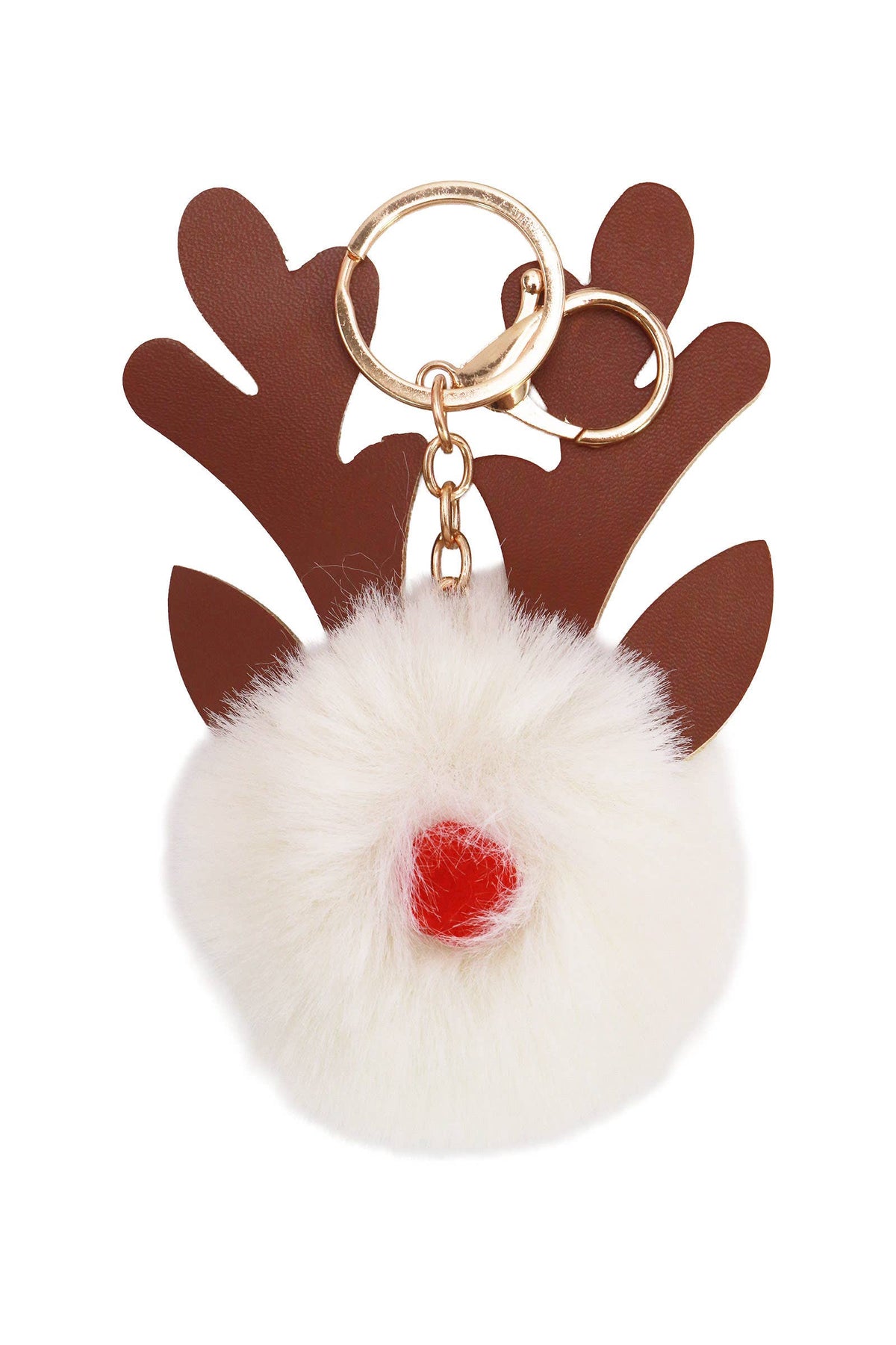 Christmas Reindeer Nose Fuzzy Pom Pom Key Chain