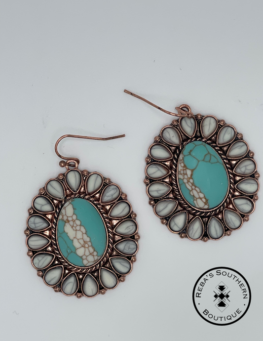 White crackle turquoise fishhook earrings