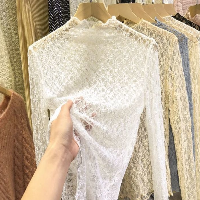Textured Floral Lace Sheer Mesh see through Layering Top