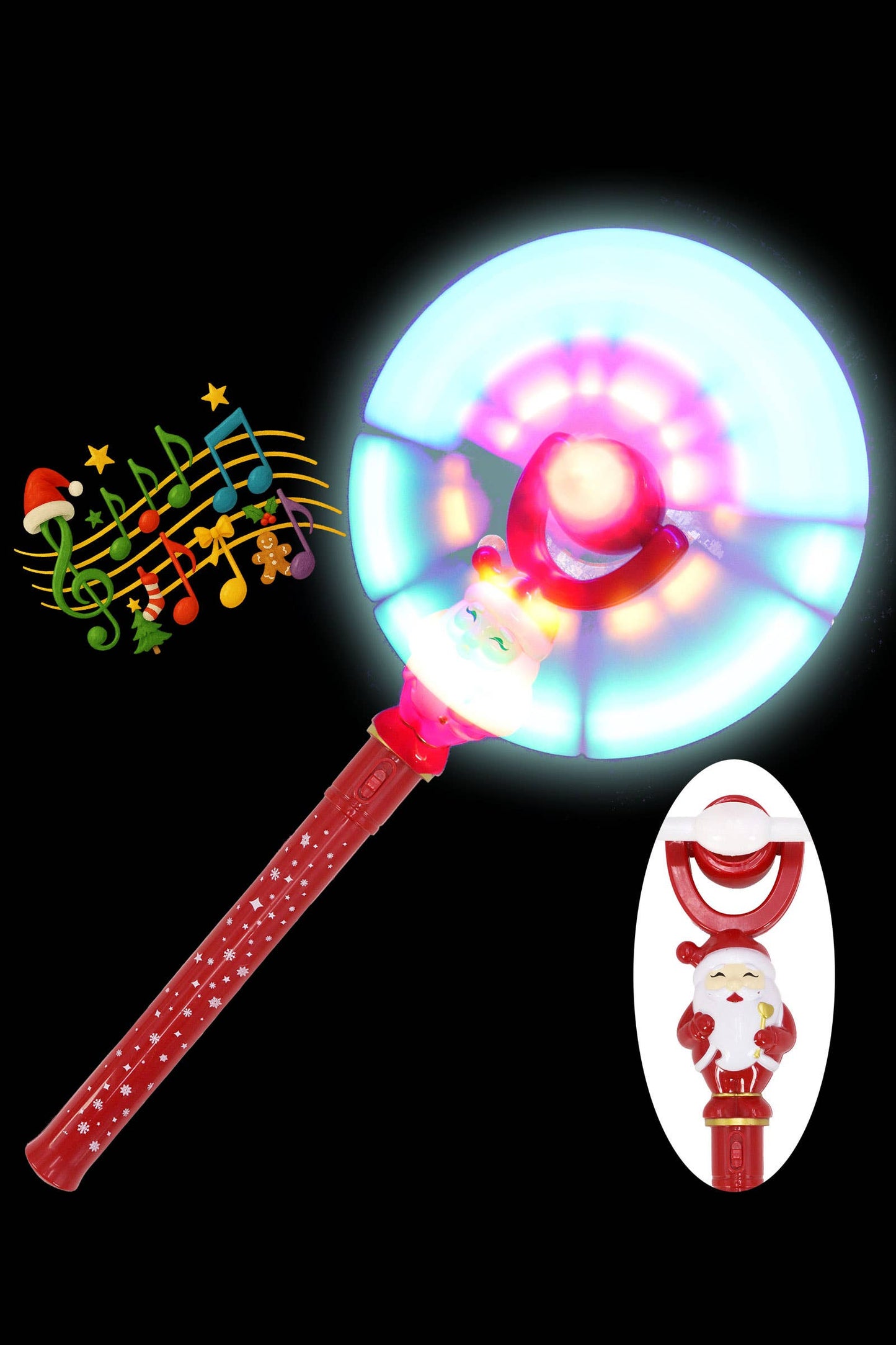 Smiling Santa Christmas Music Led Glow Wand