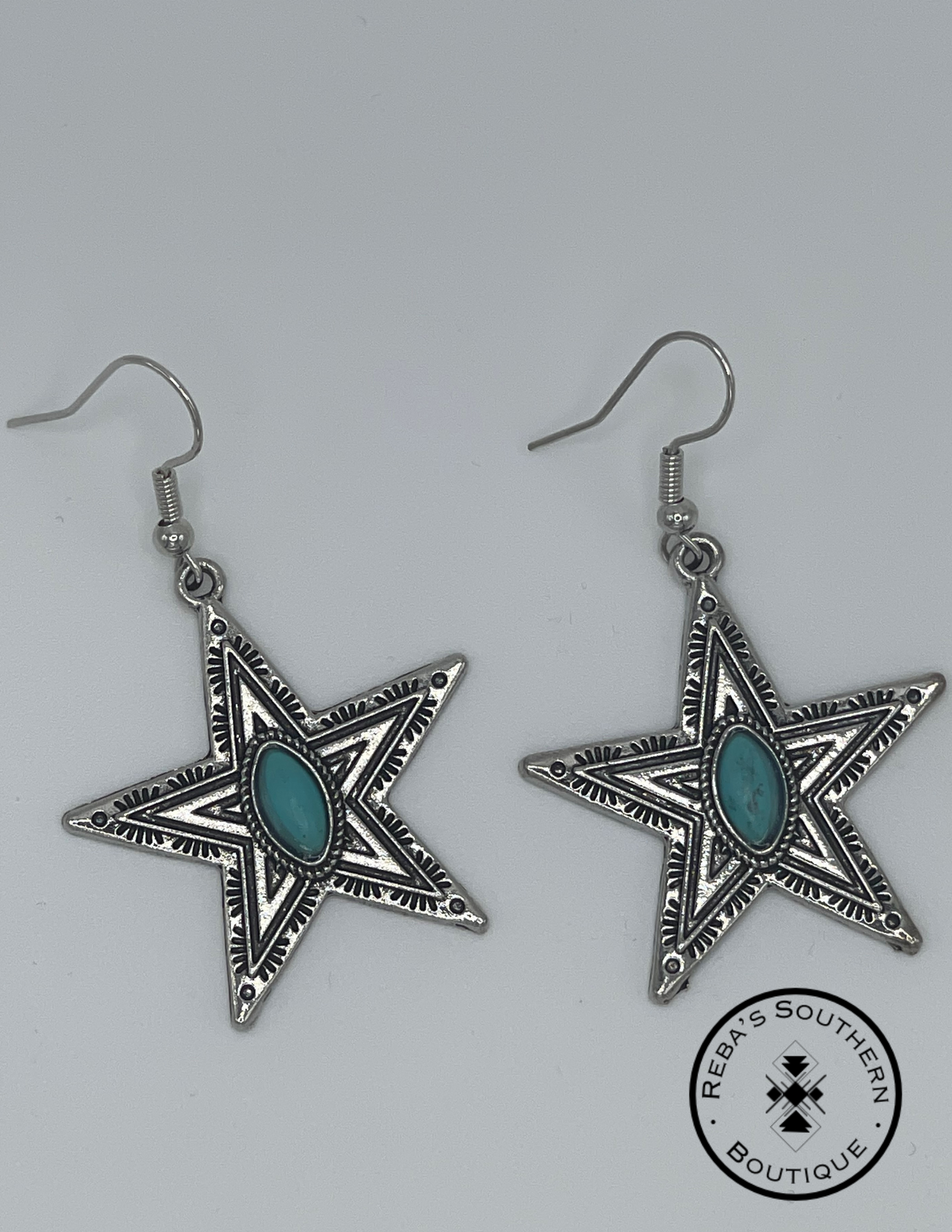 Metal Star turquoise fishhook earrings