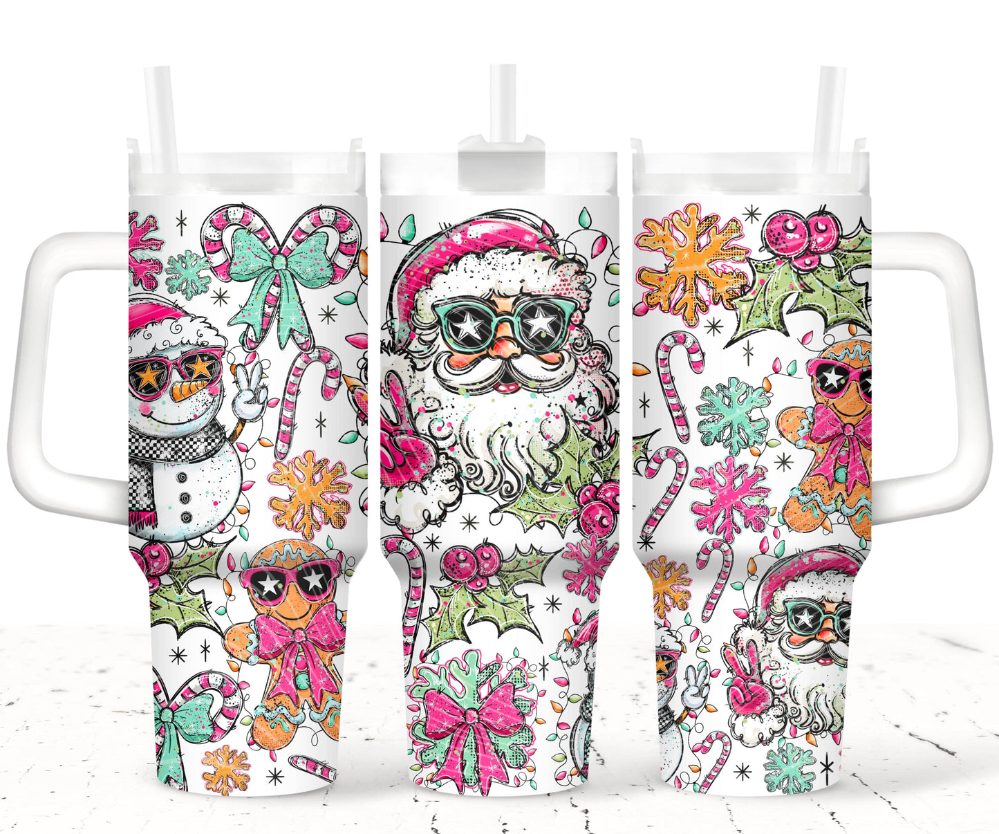 Snow Man Santa UV DTF 40oz Tumbler Transfer | Trendy Christmas Tumbler Wrap | Ready to Transfer | High Quality | Waterproof UV Transfer