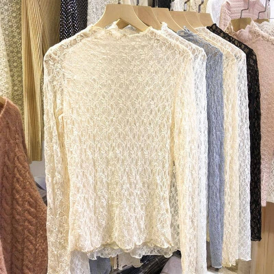 Textured Floral Lace Sheer Mesh see through Layering Top