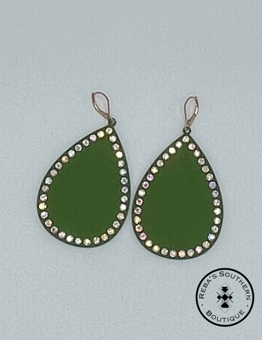 Green metal teardrop fishhook earrings