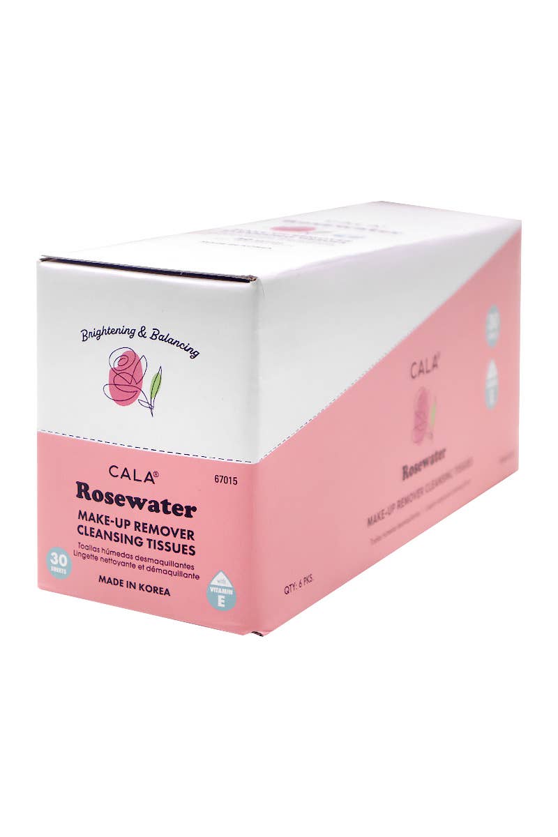 CALA 67015 Rose Water 30 Sheets Makeup Remover Tissue - 6pk