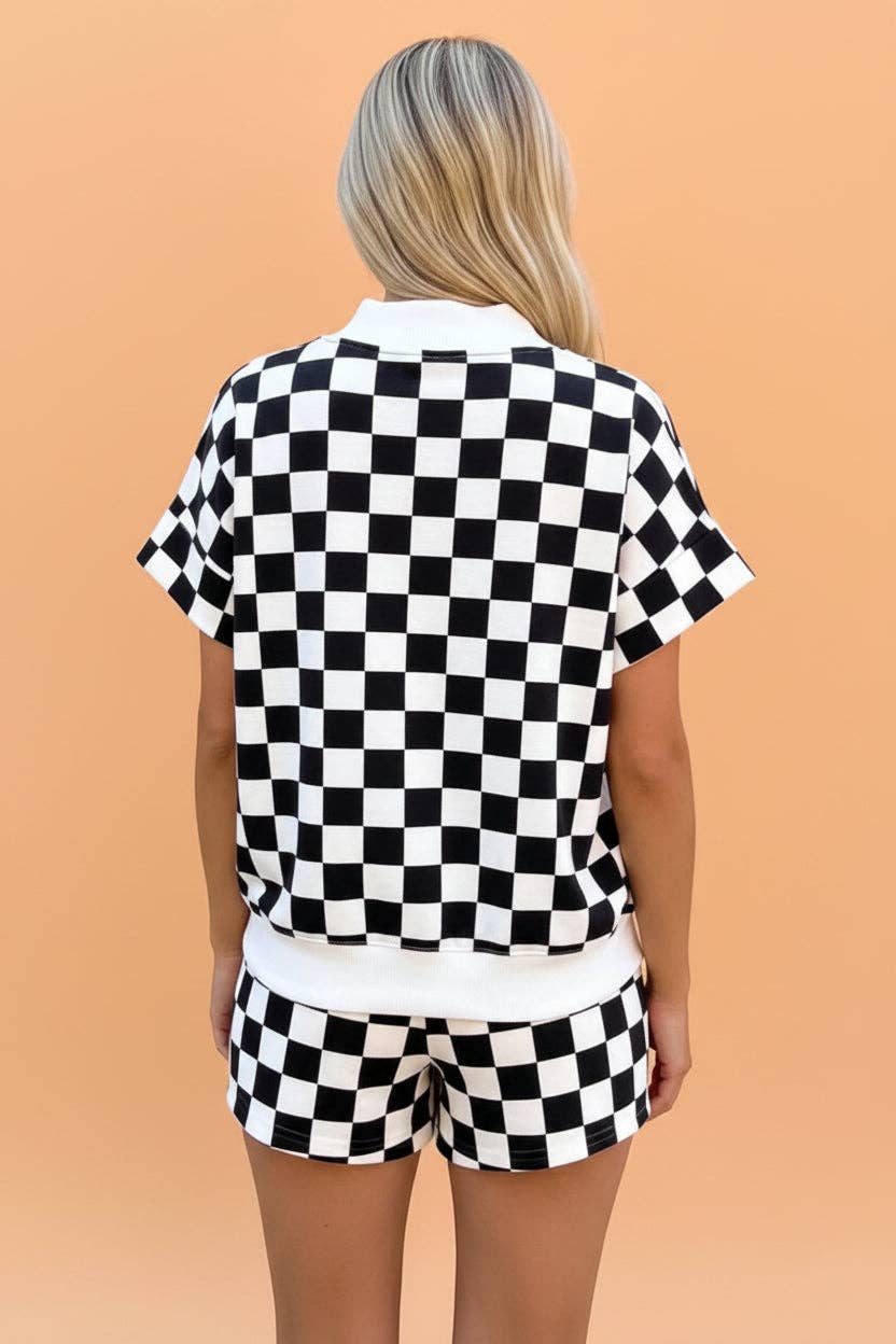 PRETTY BASH Checker Colorblock Top & Short Set