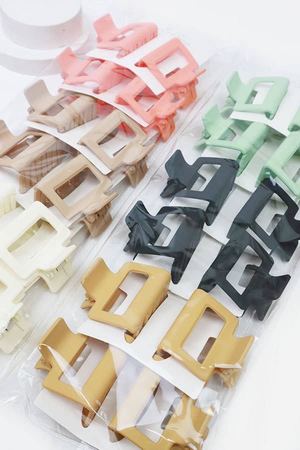 24-Pcs Small Matt Cut Out Rectangle Hair Claw