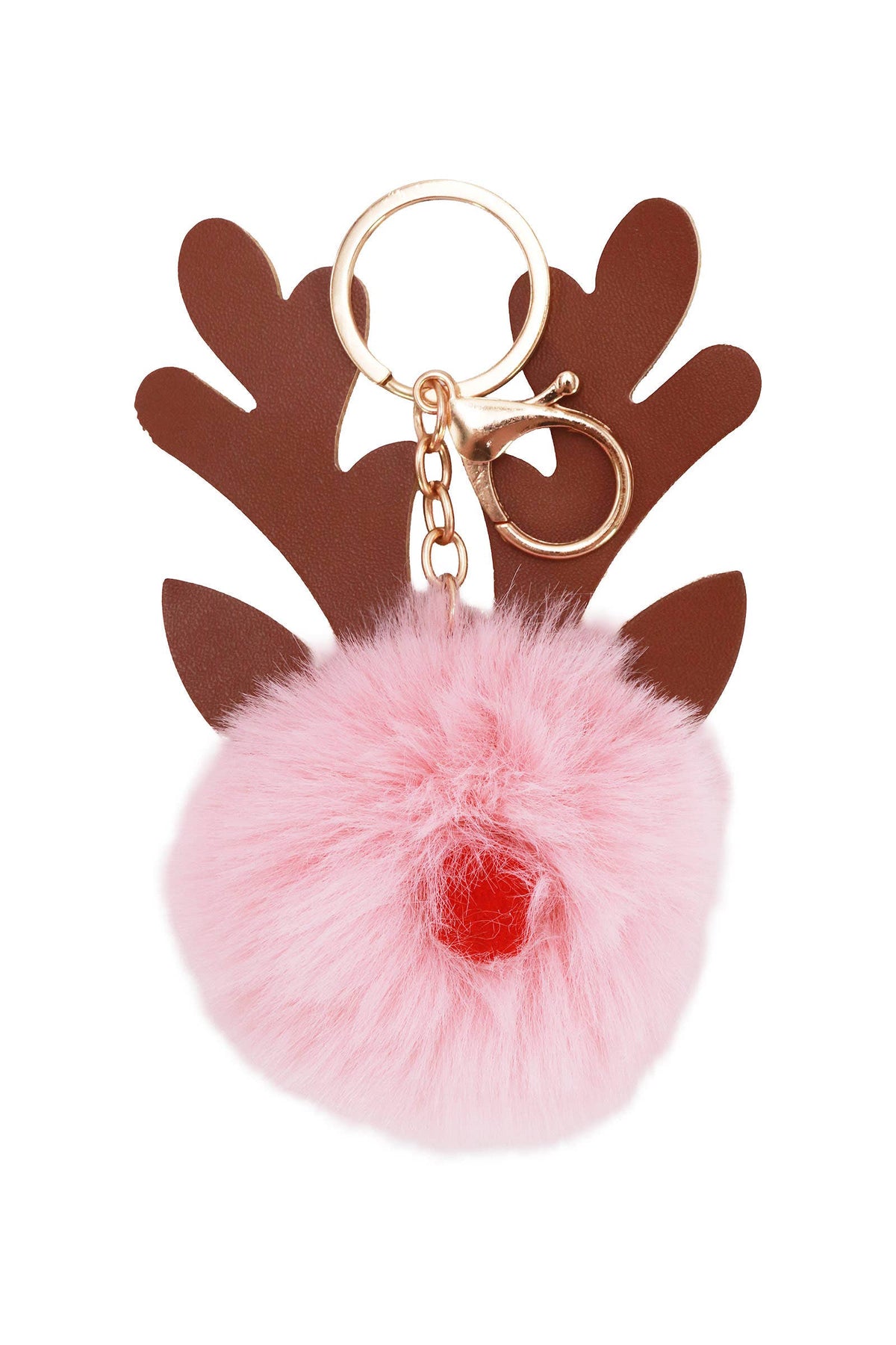 Christmas Reindeer Nose Fuzzy Pom Pom Key Chain