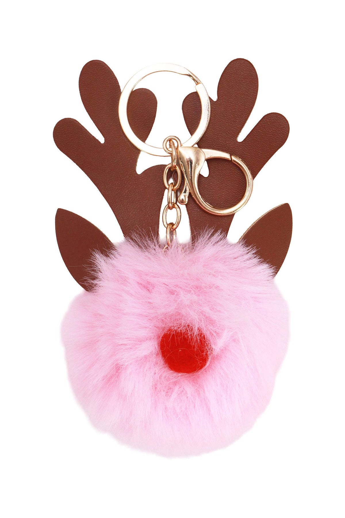Christmas Reindeer Nose Fuzzy Pom Pom Key Chain