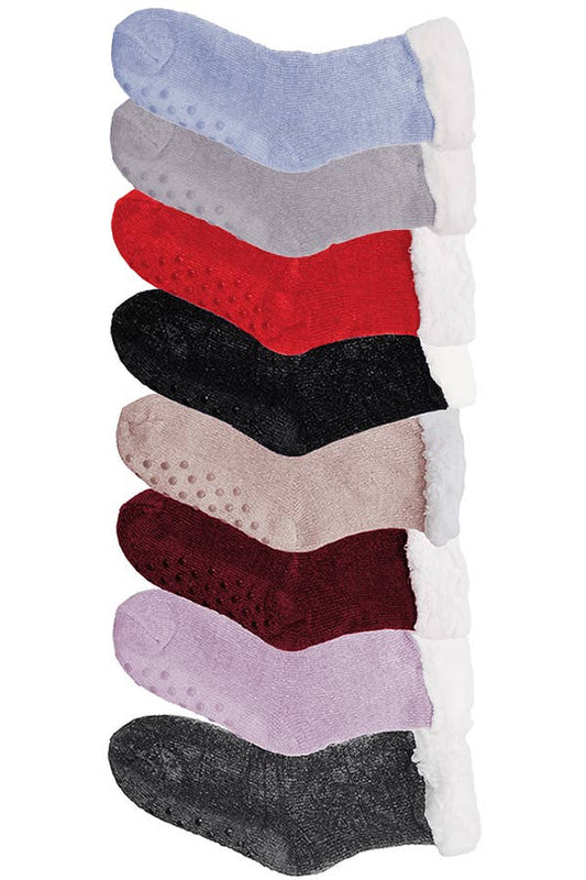 Plain Velvet Sherpa Fur Lined Mid-Crew Fuzzy Fleece Socks