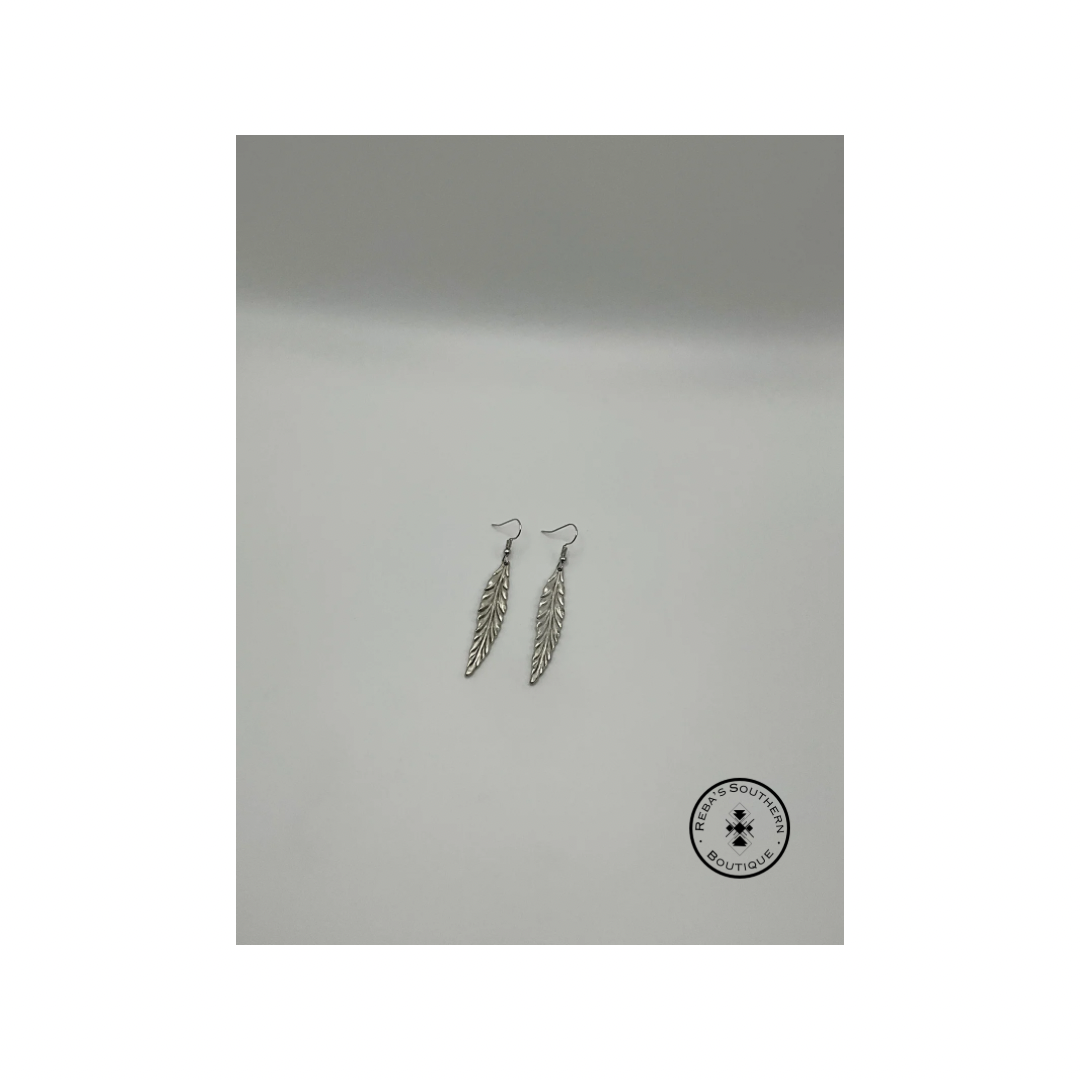 (Discounted) Silver feather dangly fishhook earrings