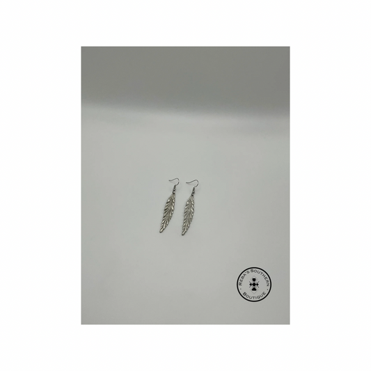 (Discounted) Silver feather dangly fishhook earrings