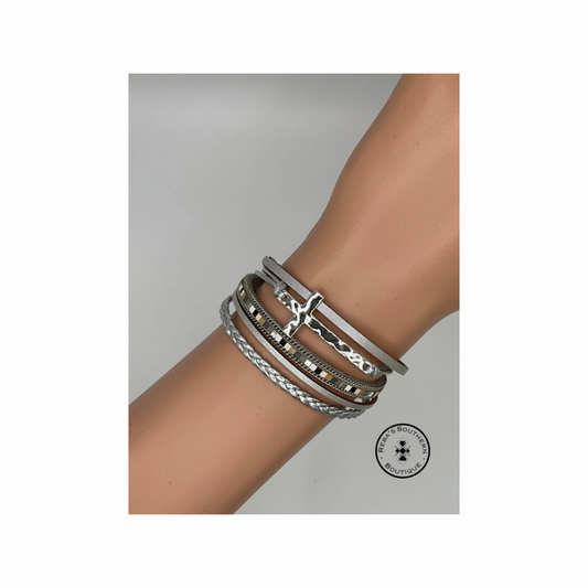 Grey leather cross bracelet