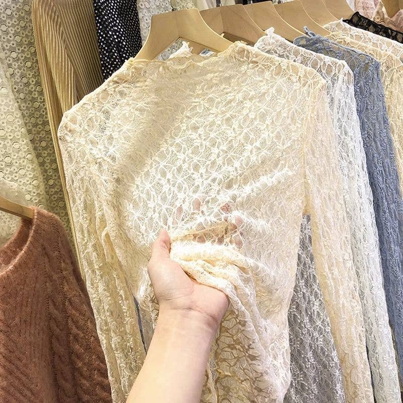 Textured Floral Lace Sheer Mesh see through Layering Top