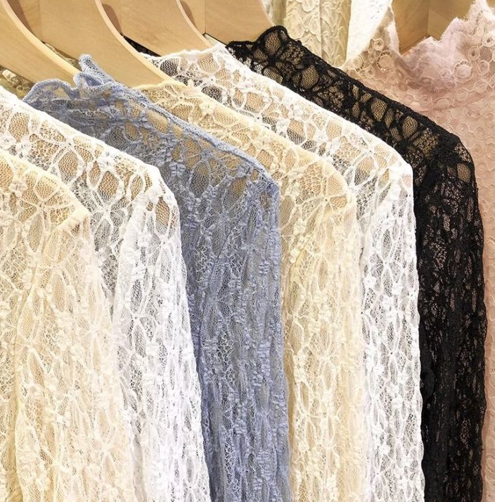 Textured Floral Lace Sheer Mesh see through Layering Top
