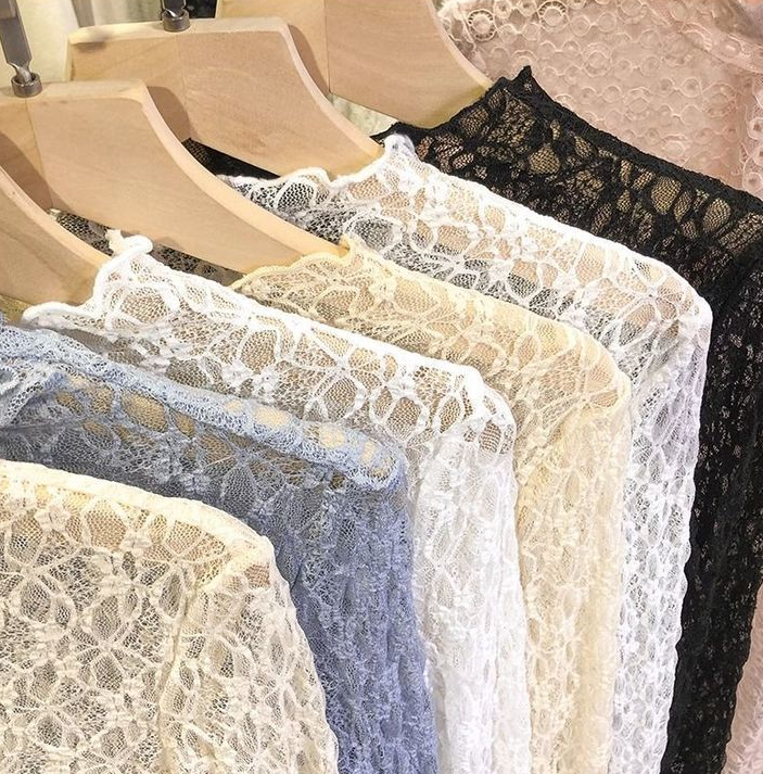 Textured Floral Lace Sheer Mesh see through Layering Top