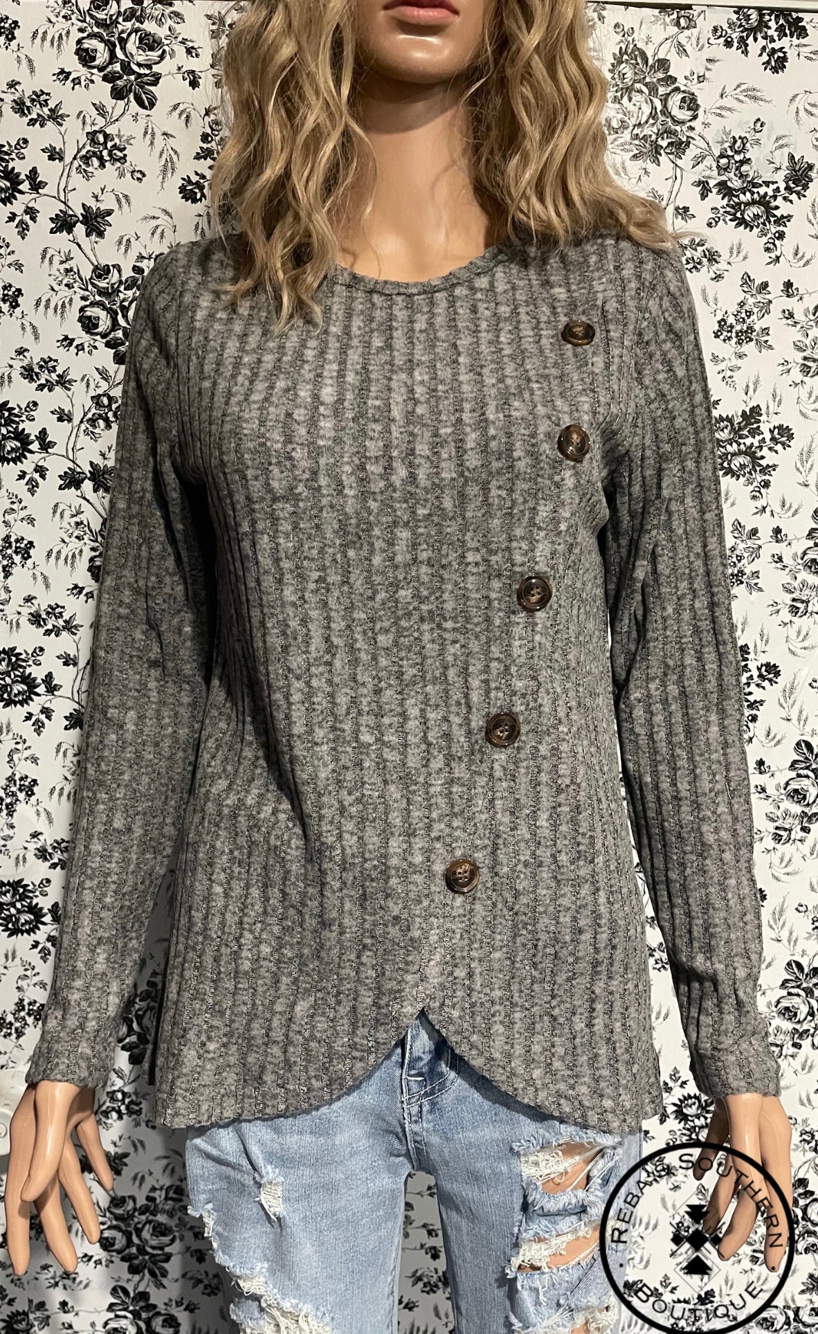 Grey corduroy round neck pullover