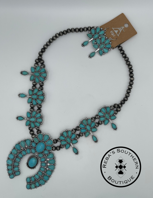 Western turquoise necklace and earring set