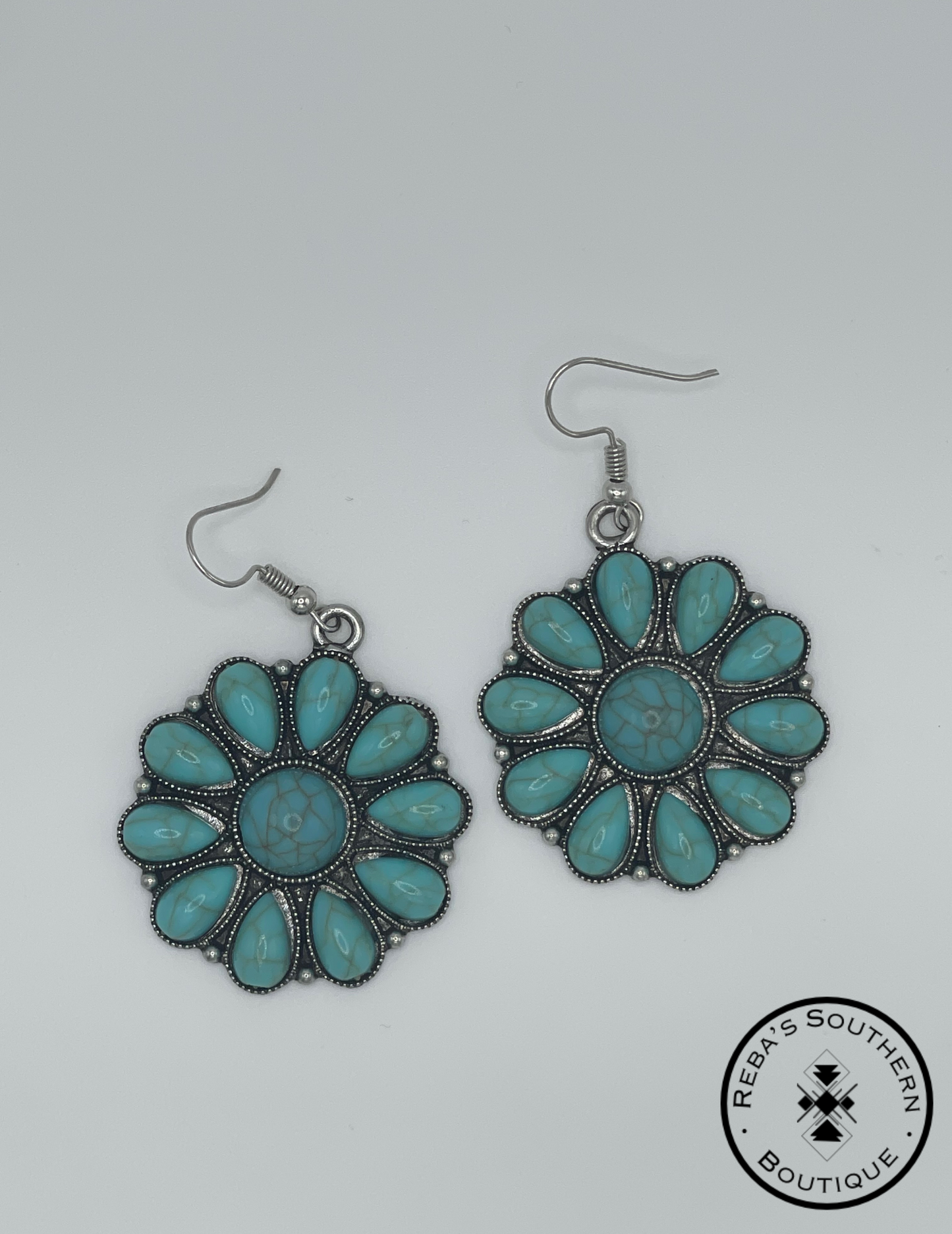 Flower turquoise fishhook earrings