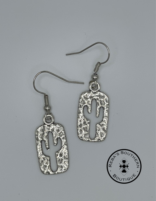 Metal cactus cutout fishhook earrings