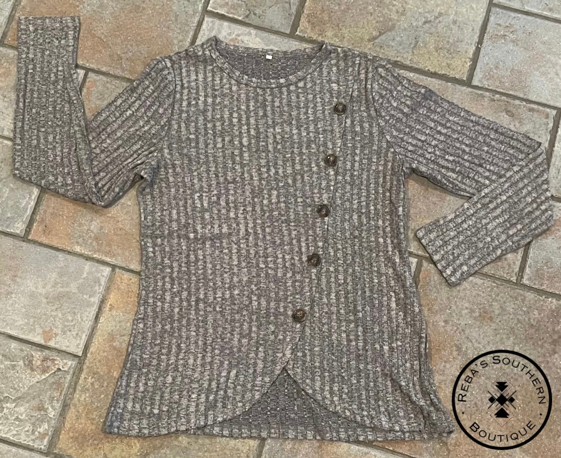 Grey corduroy round neck pullover