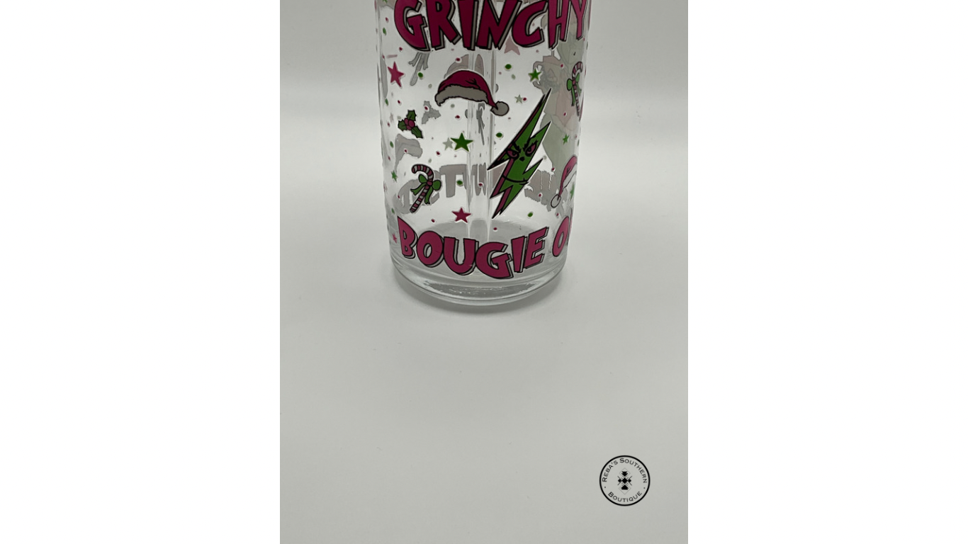 Grinchy on the inside boujee on the outside uvdtf glass cup