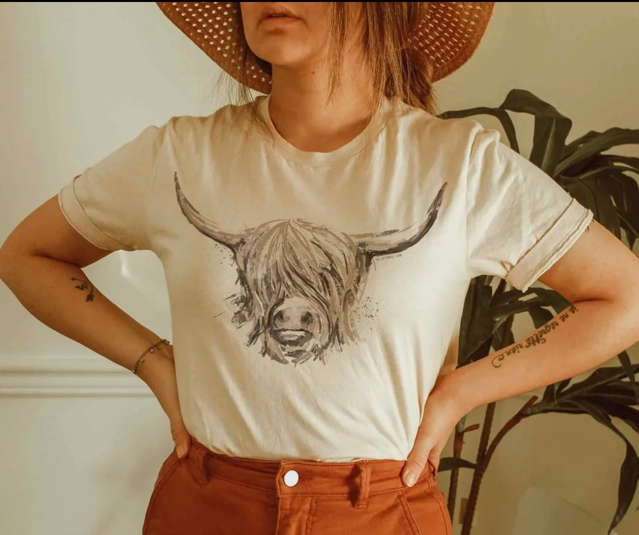 Handdrawn highland cow graphic t-shirt