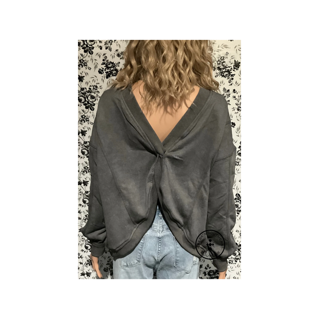 Grey exposed seam twist open back oversized sweatshirt