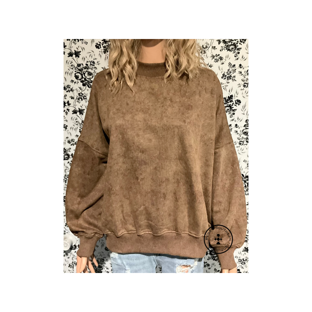 Brown drop shoulder crew neck pullover sweatshirt