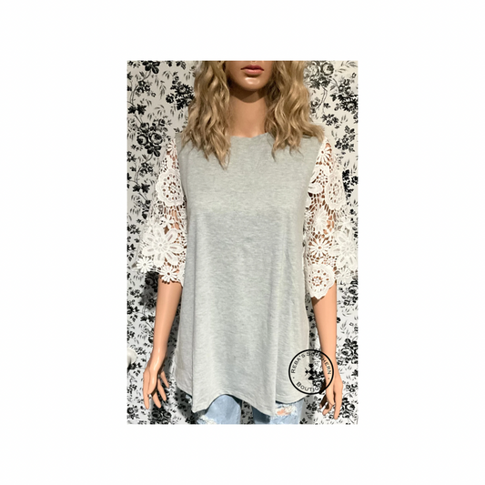 Grey lace sleeves tunic top