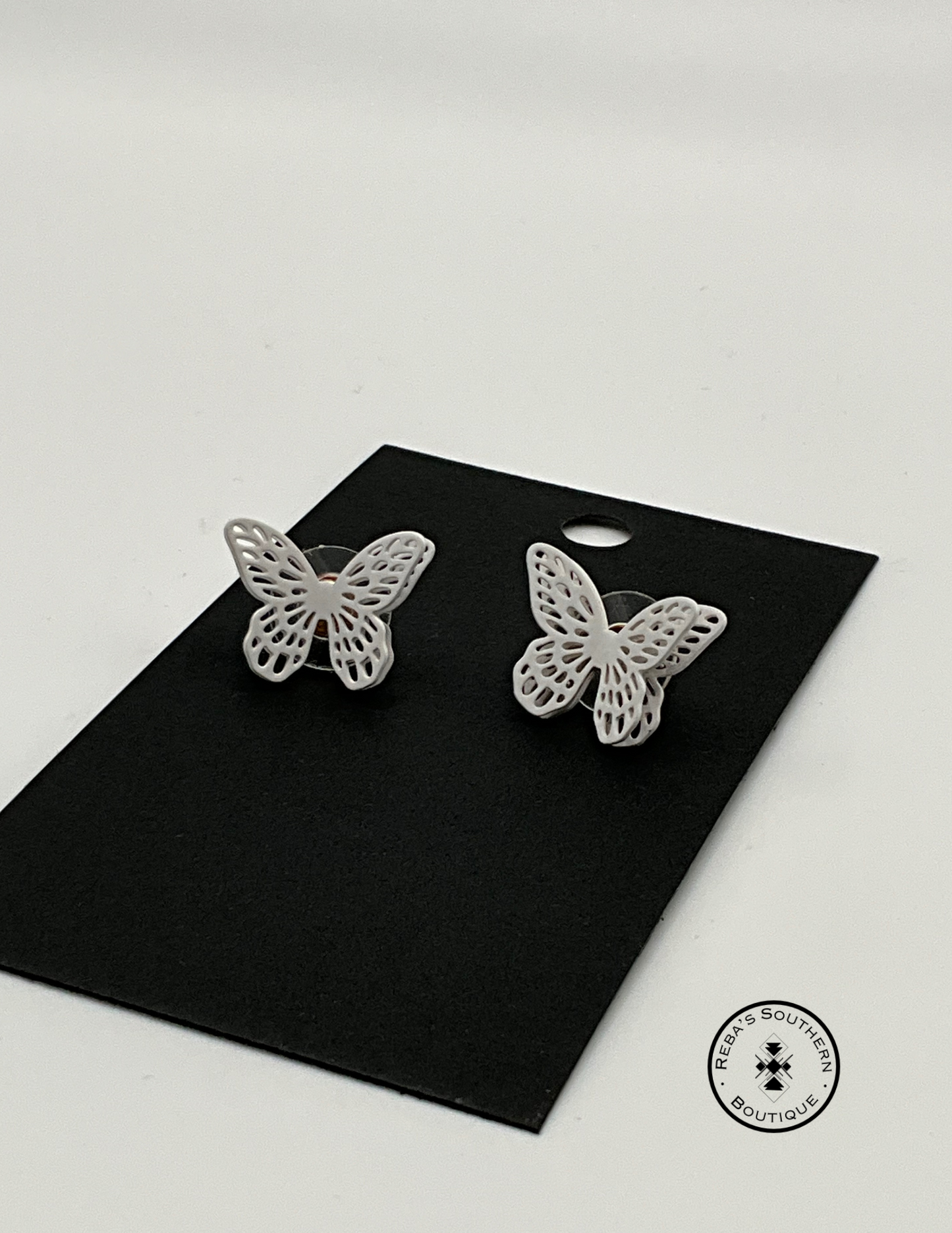 White butterfly filigree dainty studded earrings